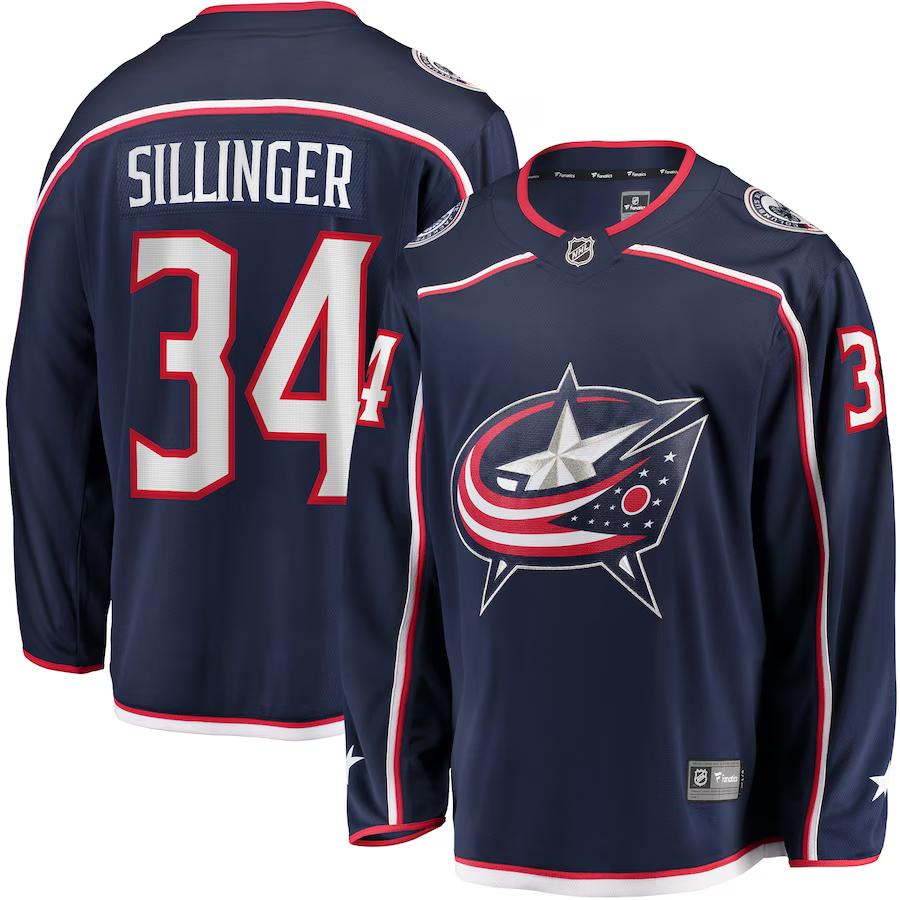 Men's Columbus Blue Jackets Cole Sillinger #34 Navy Home Breakaway Player Jersey1