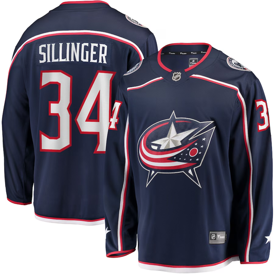 Men's Columbus Blue Jackets Cole Sillinger #34 Navy Home Breakaway Player Jersey1