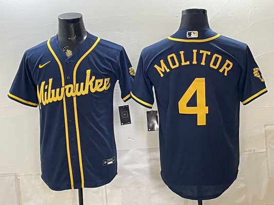 Men's Milwaukee Brewers Paul Molitor #4 Navy Replica Player Jersey