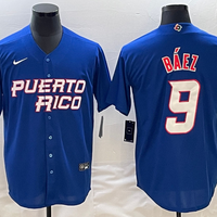 Men's 2023 World Baseball Classic #9 Javier Baez Puerto Rico Blue Jersey1