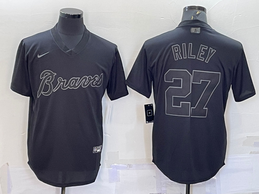 Men's Atlanta Braves Austin Riley #27 Black Replica Baseball Jersey1