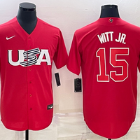 Men's 2023 World Baseball Classic #15 Bobby Witt Jr. USA Red Jersey1