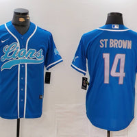 Men's Detroit Lions Amon-Ra St. Brown #14 Blue Player Jersey1