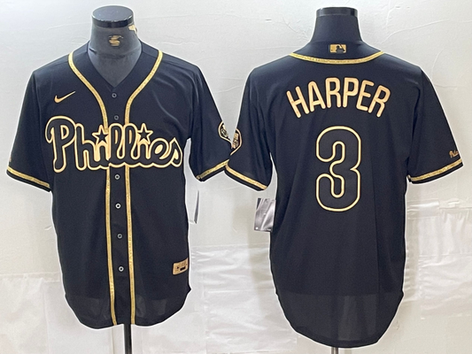 Men's Philadelphia Phillies Bryce Harper #3 Black Fashion Stitched Jersey1