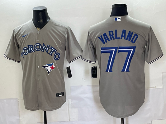 Men's Toronto Blue Jays Louis Varland #77 Gray Replica Player Jersey