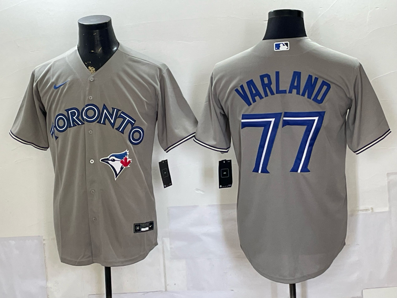 Men's Toronto Blue Jays Louis Varland #77 Gray Replica Player Jersey