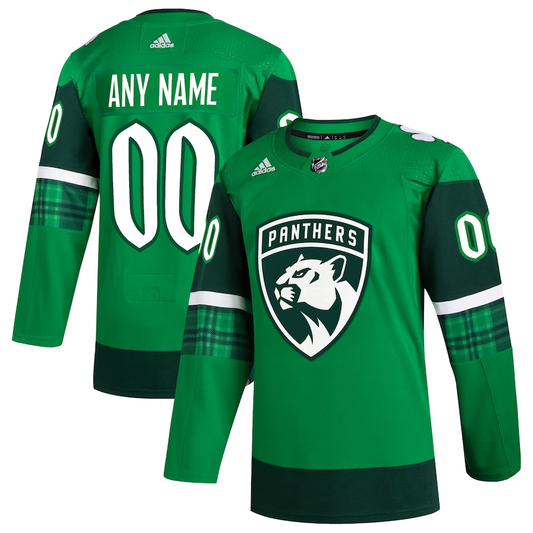 Men's Florida Panthers Kelly Green St. Patrick's Day Authentic Custom Jersey1