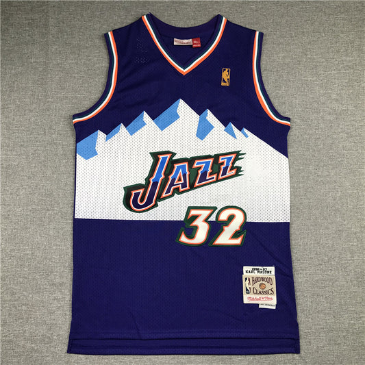 Men's Utah Jazz Karl Malone #32 Purple Hardwood Classics Throwback Team Jersey1