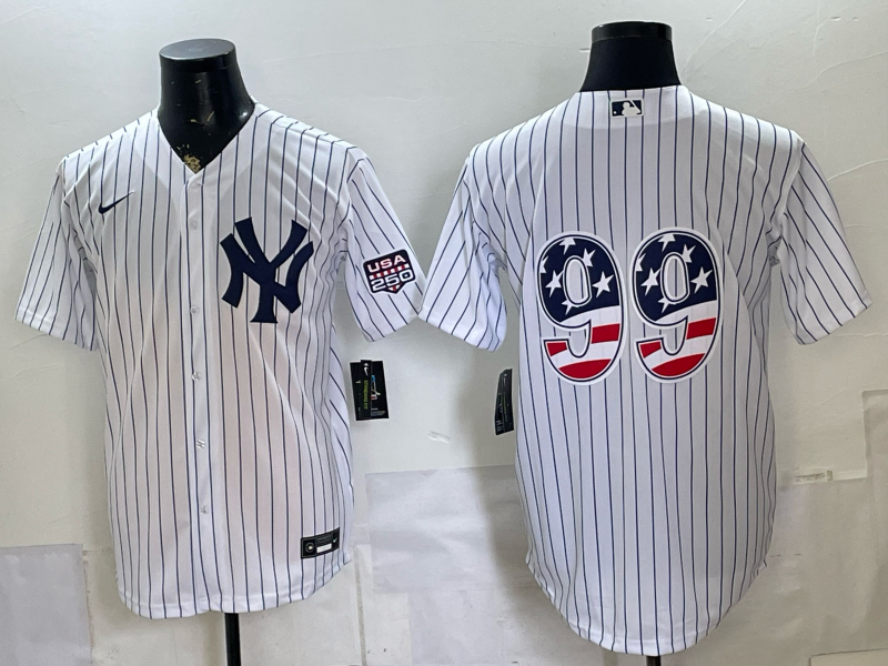 Men's New York Yankees Aaron Judge #99 White USA 250 Fourth of July Home Stadium Jersey
