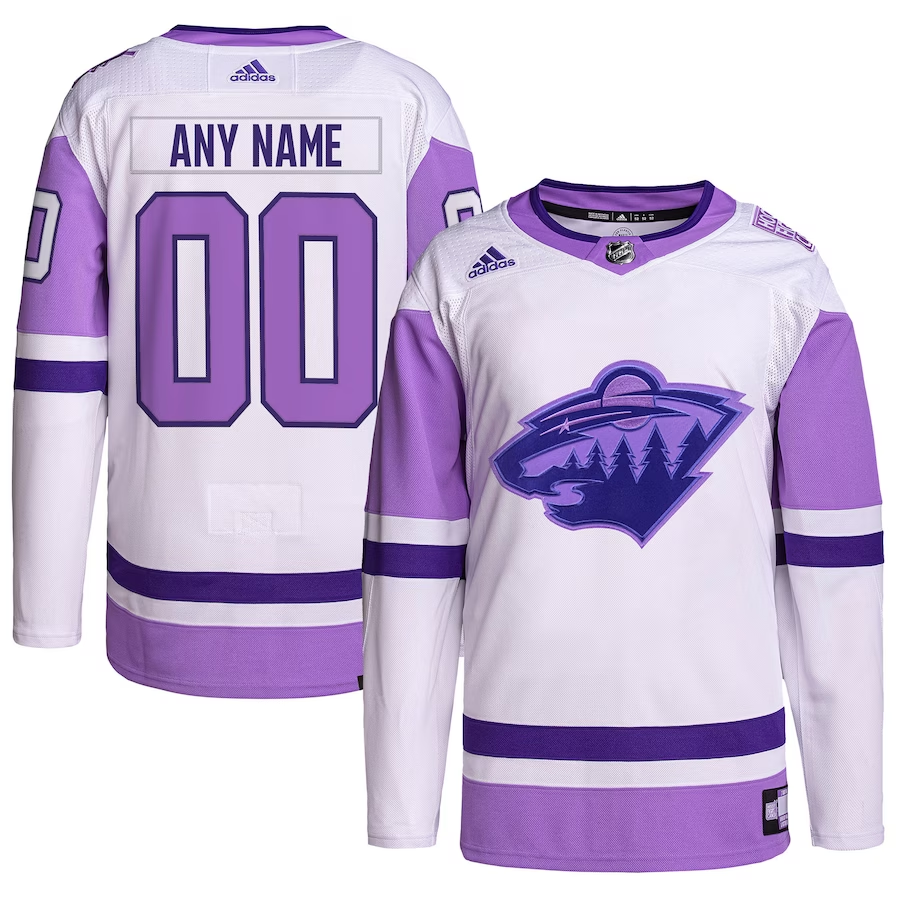 Men's Minnesota Wild White/Purple Hockey Fights Cancer Primegreen Authentic Custom Jersey1