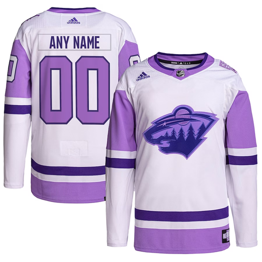 Men's Minnesota Wild White/Purple Hockey Fights Cancer Primegreen Authentic Custom Jersey1