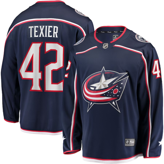 Men's Columbus Blue Jackets Alexandre Texier #42 Navy Home Breakaway Player Jersey1