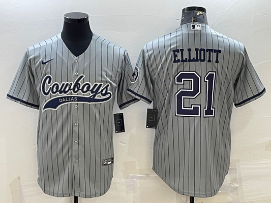 Men's Dallas Cowboys Ezekiel Elliott #21 Gray Game Player Jersey1 Joint Edition