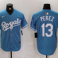 Men's Kansas City Royals Salvador Perez #13 Light Blue Alternate Limited Player Jersey1
