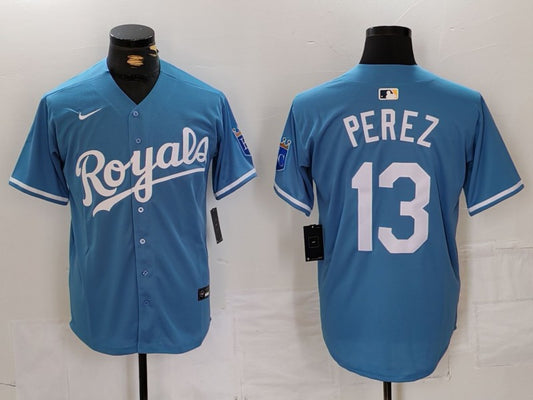 Men's Kansas City Royals Salvador Perez #13 Light Blue Alternate Limited Player Jersey1