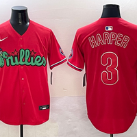 Men's Philadelphia Phillies Bryce Harper #3 Red Player Game Jersey1