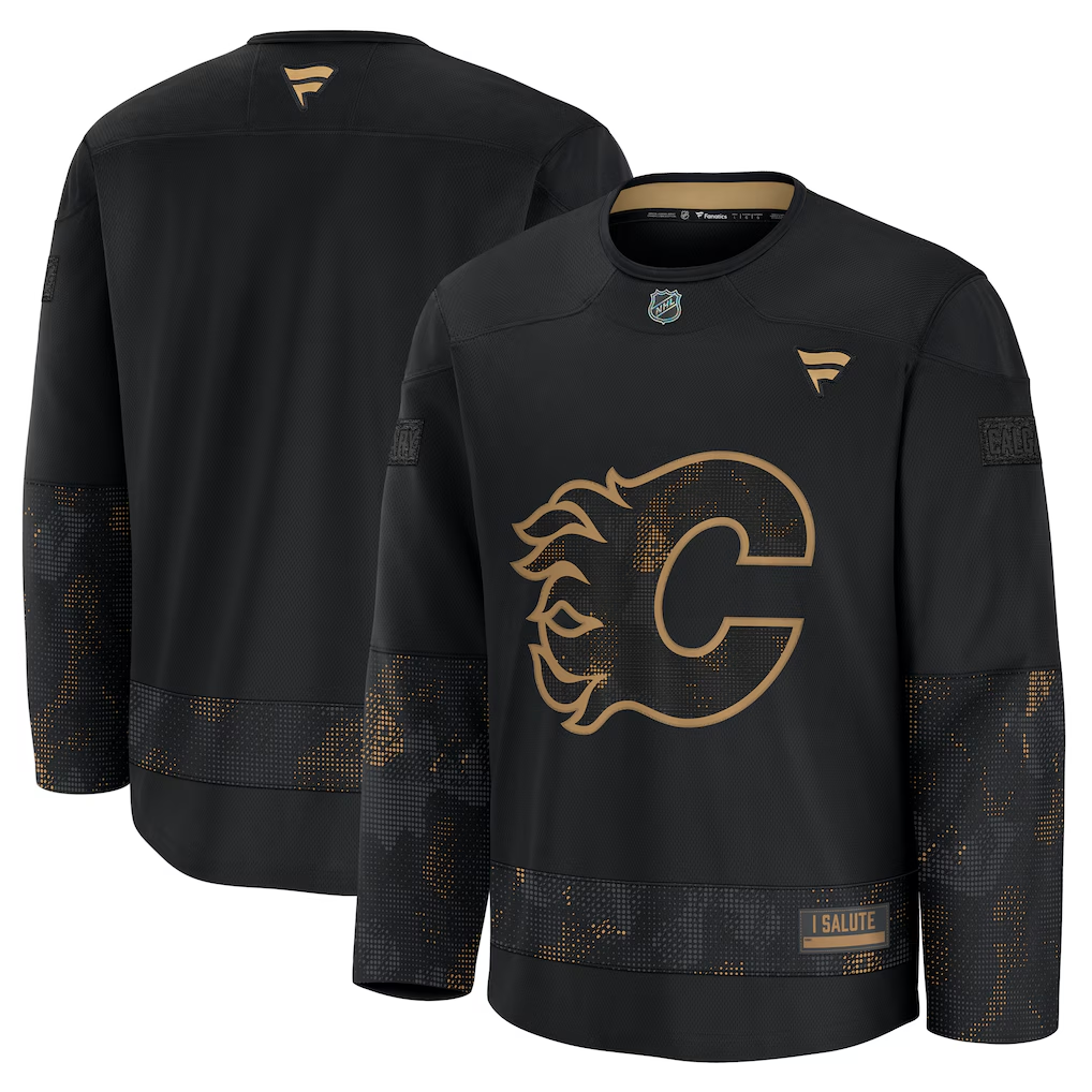 Men's Calgary Flames Fanatics Black 2024 Military Appreciation Practice Blank Jersey