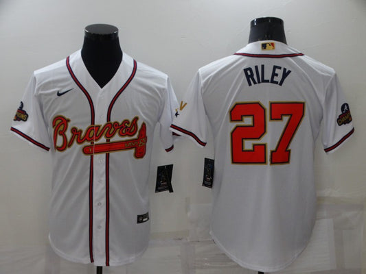 Men's Atlanta Braves Austin Riley #27 White Replica Game Jersey1