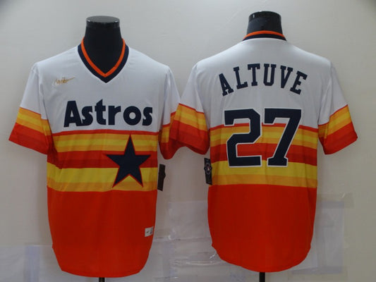 Men's Houston Astros Jose Altuve #27 White/Orange Replica Baseball Jersey1