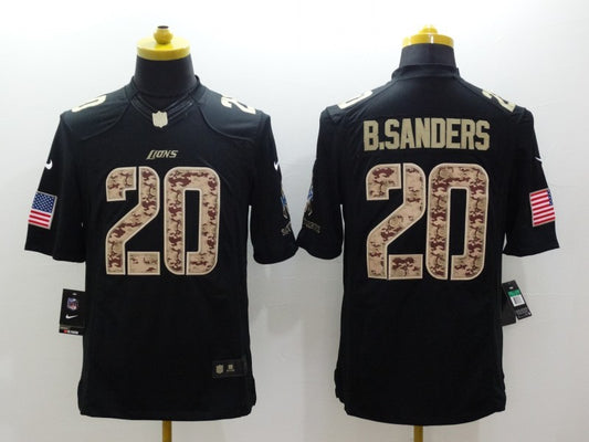 Men's Detroit Lions Barry Sanders #20 Black Game Jersey1