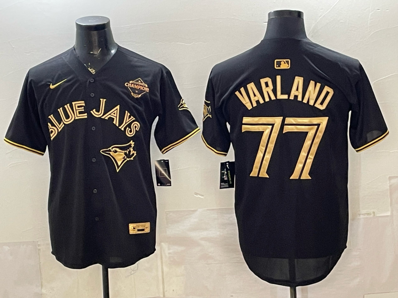 Men's Toronto Blue Jays Louis Varland #77 Black Replica Player Jersey