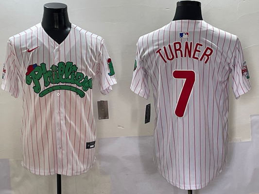 Men's Philadelphia Phillies Trea Turner #7 White Player Jersey1
