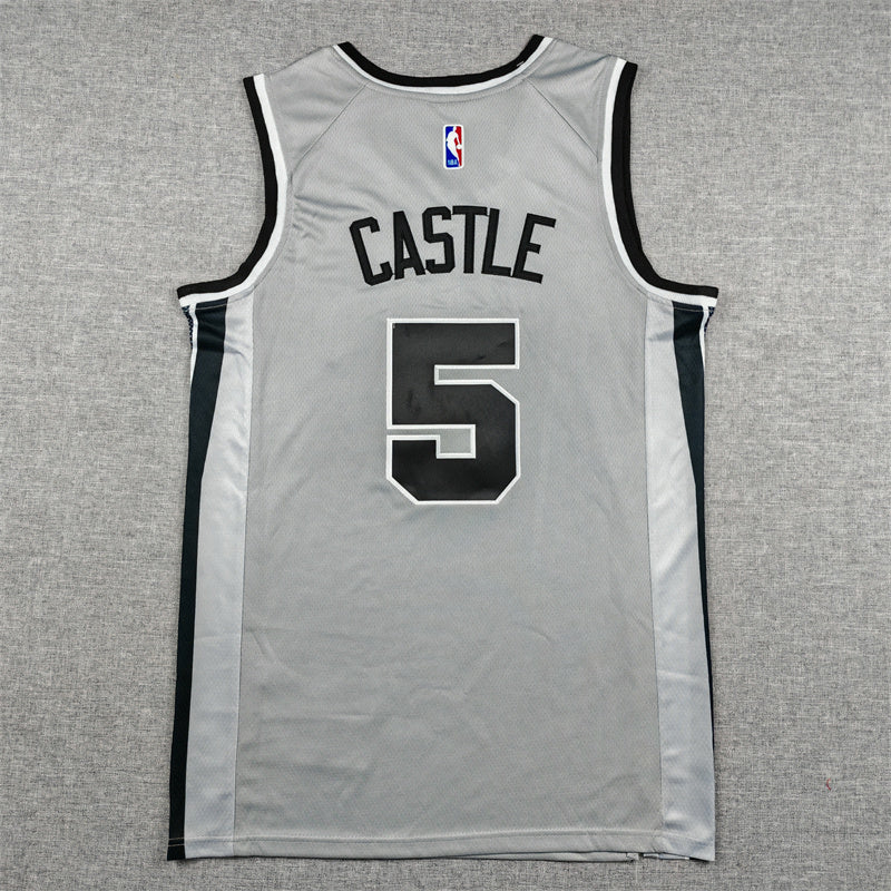 Men's San Antonio Spurs Stephon Castle #5 Silver Swingman Jersey - Statement Edition