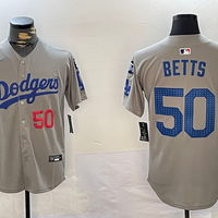 Men's Los Angeles Dodgers Mookie Betts #50 Gray Game Player Jersey1