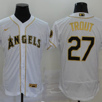 Men's Los Angeles Angels Mike Trout #27 White Sewn Baseball Jersey1