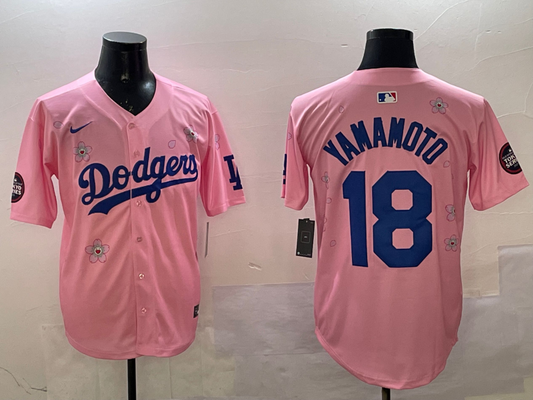 Men's Los Angeles Dodgers Yoshinobu Yamamoto #18 Pink Alternate Replica Player Jersey1