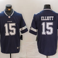 Men's Dallas Cowboys Ezekiel Elliott #15 Navy Game Jersey1