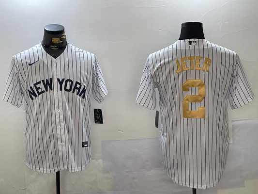Men's New York Yankees Derek Jeter #2 White Player Game Jersey1