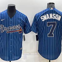 Men's Atlanta Braves Dansby Swanson #7 Blue Replica Player Jersey1