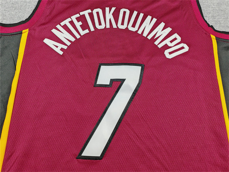 Men's Miami Heat Giannis Antetokounmpo #7 Red Swingman Jersey - Statement Edition