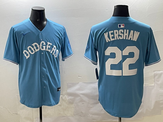 Men's Los Angeles Dodgers Clayton Kershaw #22 Light Blue Limited Player Jersey1