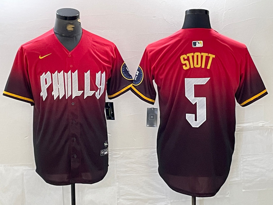Men's Philadelphia Phillies Bryson Stott #5 Red 2024 City Connect Limited Player Jersey1