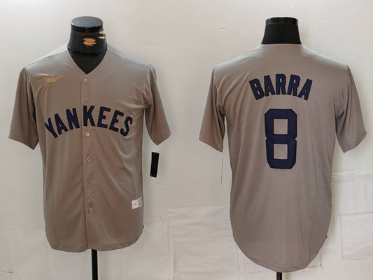 Men's New York Yankees Yogi Berra #8 Gray Road Cooperstown Collection Player Jersey1
