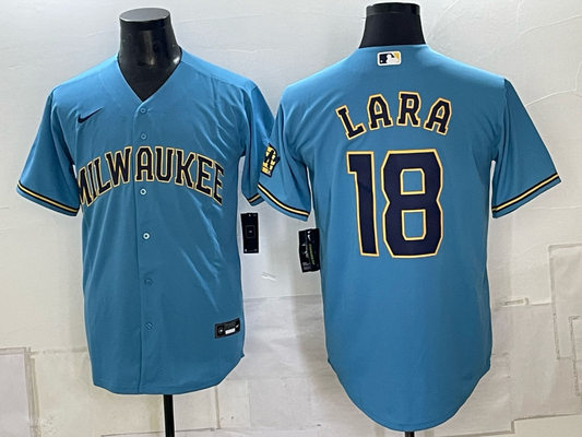 Men's Milwaukee Brewers Freddy Lara #18 Blue Replica Player Jersey