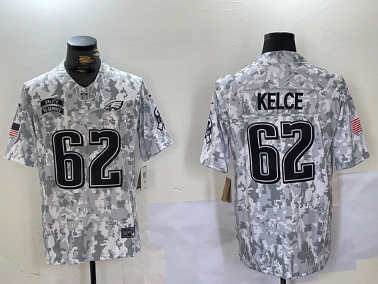 Men's Philadelphia Eagles Jason Kelce #62 Arctic Camo 2024 Salute to Service Limited Jersey1
