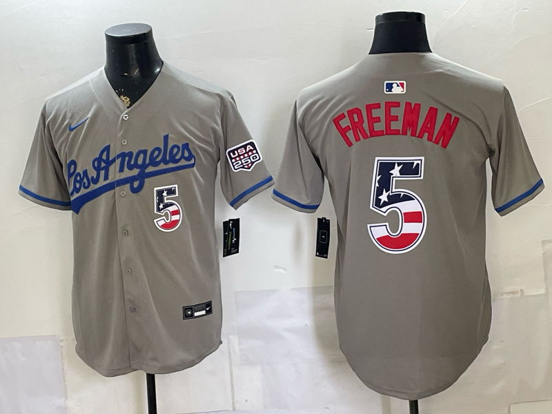 Men's Los Angeles Dodgers Freddie Freeman #5 Gray USA 250 Fourth of July Home Limited Jersey