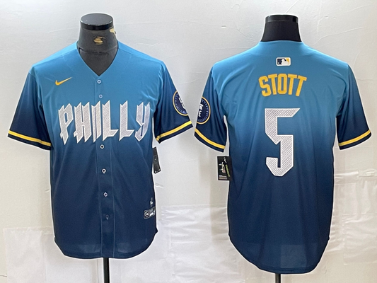 Men's Philadelphia Phillies Bryson Stott #5 Blue 2024 City Connect Limited Player Jersey1