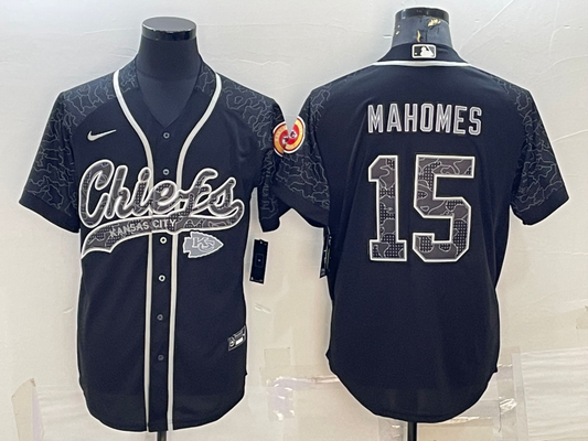 Men's Kansas City Chiefs Patrick Mahomes #15 Black RFLCTV Limited Jersey1 Joint Edition