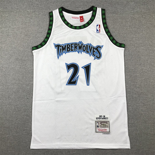 Men's Minnesota Timberwolves Kevin Garnett #21 White 1997/98 Hardwood Classics Swingman Jersey1