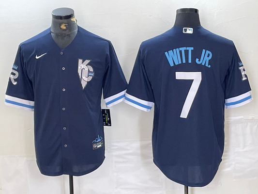 Men's Kansas City Royals Bobby Witt Jr. #7 Navy Replica Baseball Jersey1
