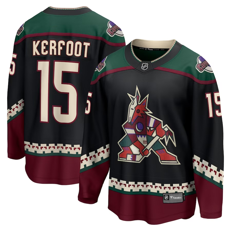 Men's Arizona Coyotes Alex Kerfoot #15 Black Home Breakaway Jersey1