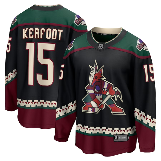 Men's Arizona Coyotes Alex Kerfoot #15 Black Home Breakaway Jersey1