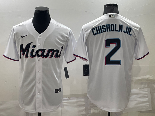 Men's Miami Marlins Jazz Chisholm Jr. #2 White Replica Baseball Jersey1