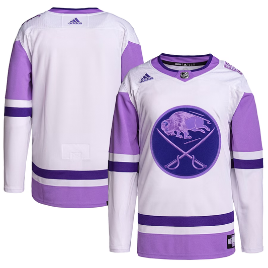 Men's Buffalo Sabres White/Purple Hockey Fights Cancer Primegreen Authentic Blank Practice Jersey1