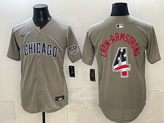 Men's Chicago Cubs Pete Crow-Armstrong #4 Gray USA 250 Fourth of July Home Stadium Jersey