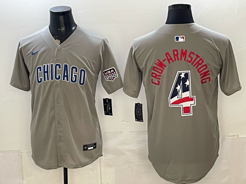 Men's Chicago Cubs Pete Crow-Armstrong #4 Gray USA 250 Fourth of July Home Stadium Jersey